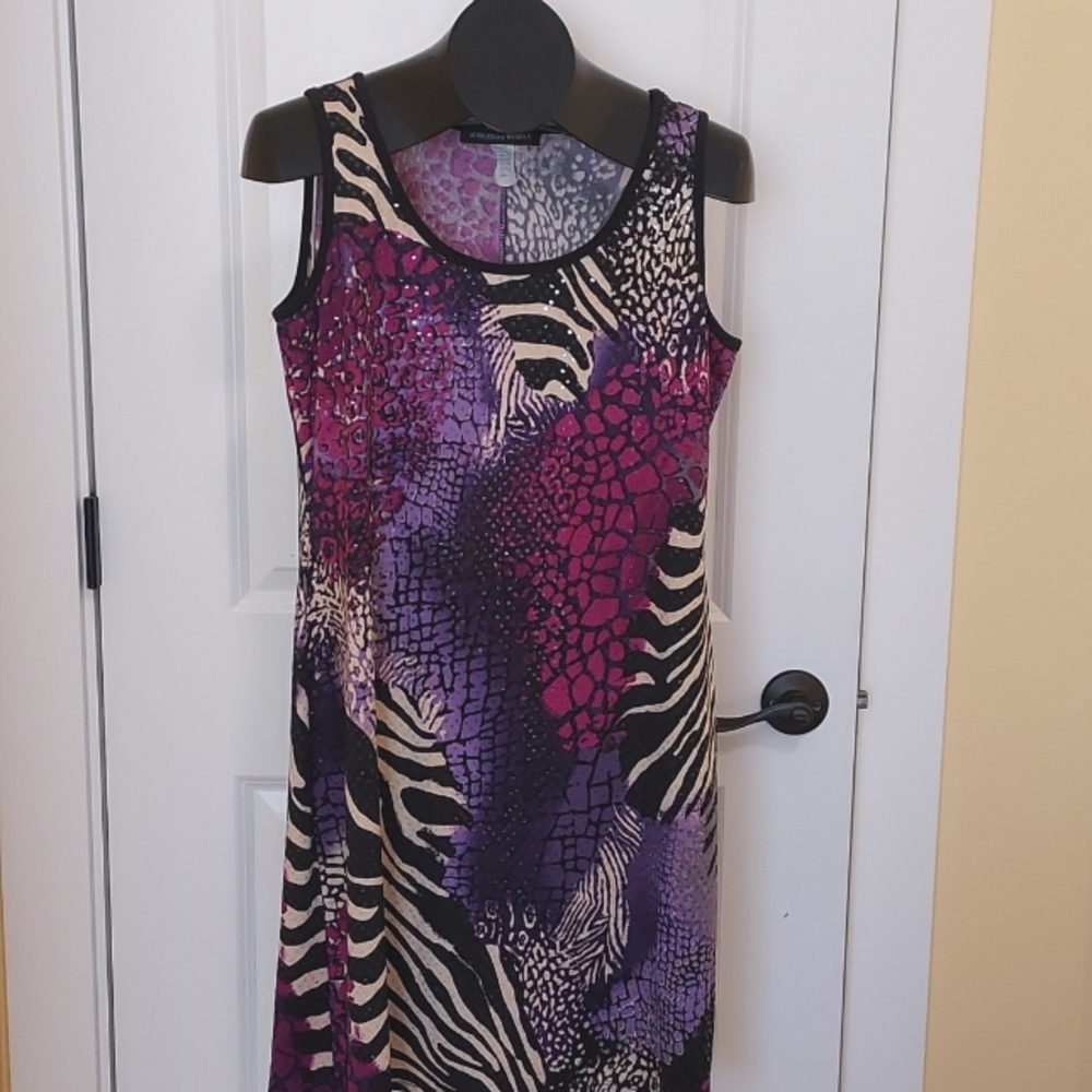 *Sleeveless Multi Color Black, Purples, Cream with Sequins w/ Animal Pattern Lar